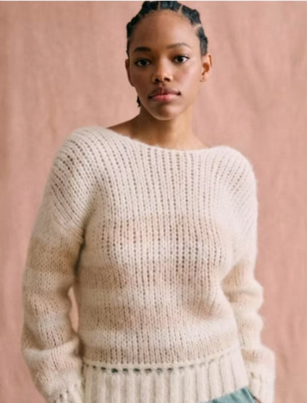 Sezane Lysandre Alpaca Wool Blend Ecru / Camel Striped Jumper Sweater